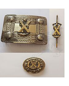 Cross Badge Antique Belt Buckle Brooch Set