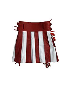 Women White And Red Leather Kilt
