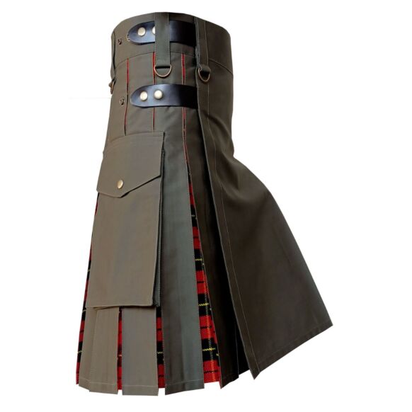 Olive Green Fabric Tartan Utility Kilt
