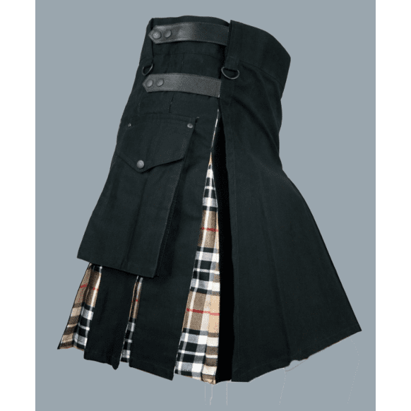 Black Hybrid Kilt With Dress Stewart Tartan