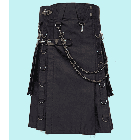 New Black Gothic Utility Kilt For Men