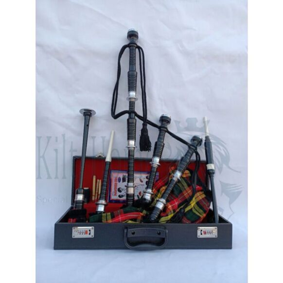 Buchanan Tartan Black Finish Bagpipe Set