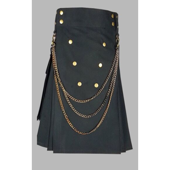 black utility kilt with golden chain