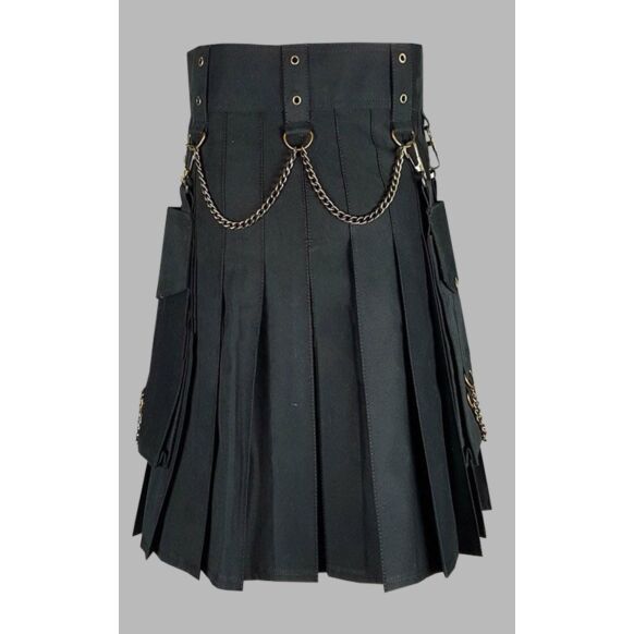 black utility kilt with golden chain