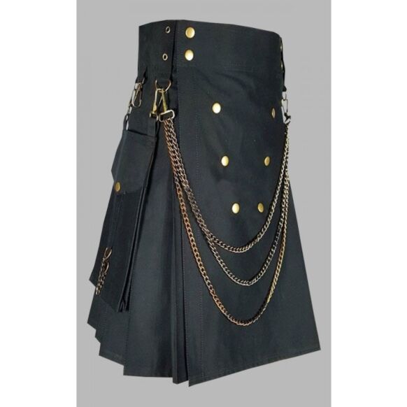 black utility kilt with golden chain