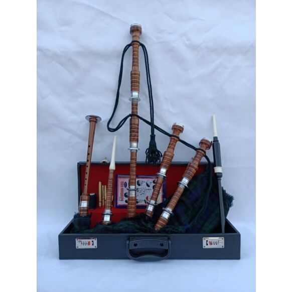 Black Watch Tartan Natural Finish Bagpipe Set