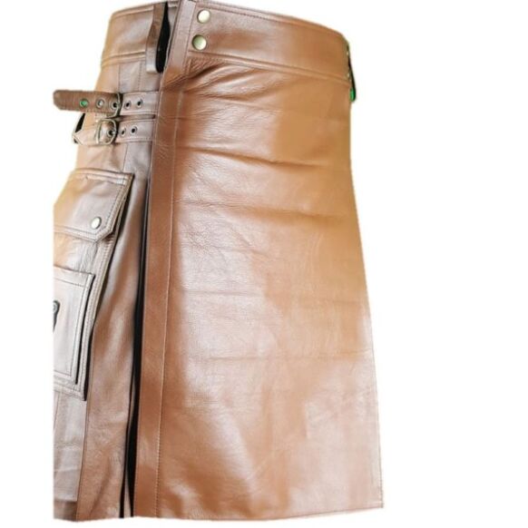 New leather Brown utility kilt 