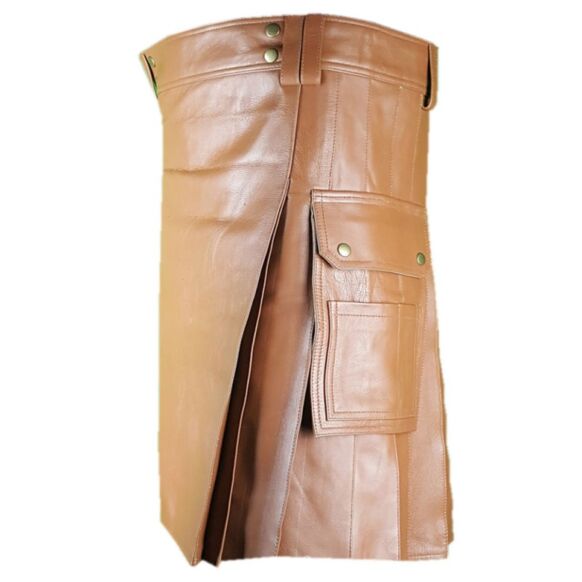 New leather Brown utility kilt 