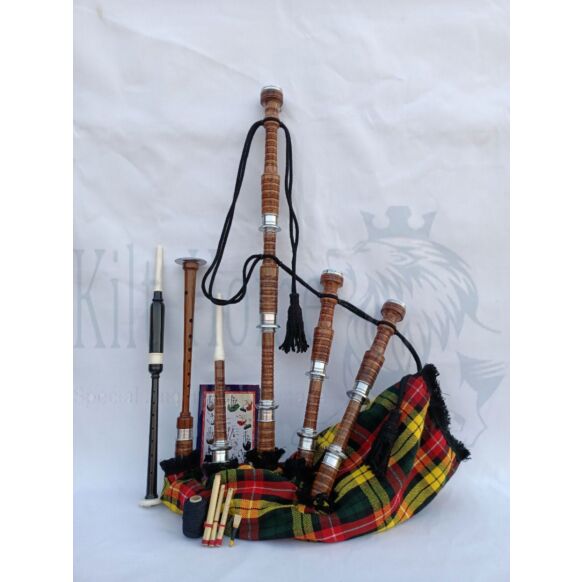 Buchanan Tartan Natural Finish Bagpipe Set