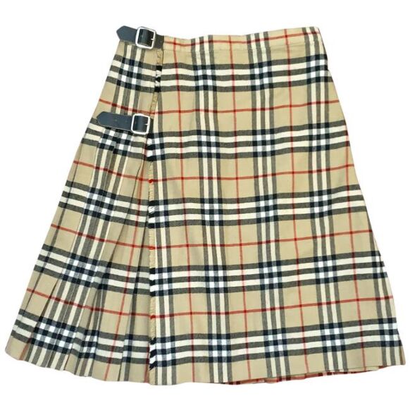 Burberry khaki red and black plaid vintage women s wool nova check tartan kilt