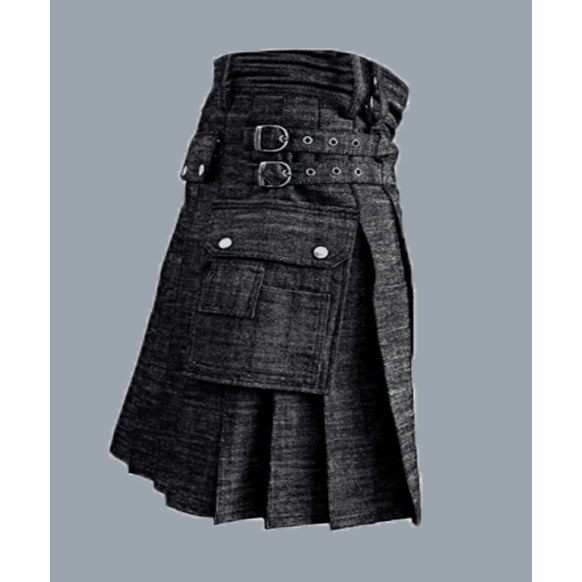 Buy Men Black Denim Kilt