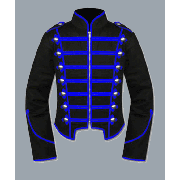 Mens Blue Black Military Marching Band Drummer Jacket