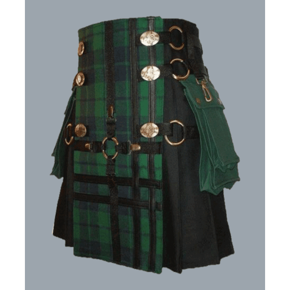 Premium Black Tartan Cross Utility Kilt for man