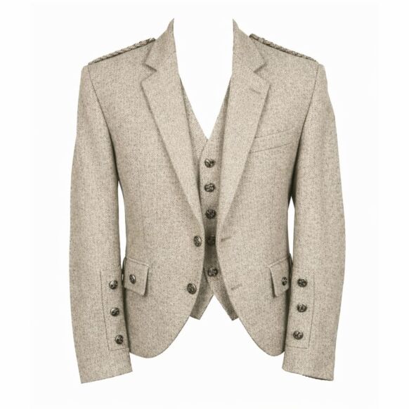Scottish Wedding Groom Oatmeal Beige Argyle Jacket