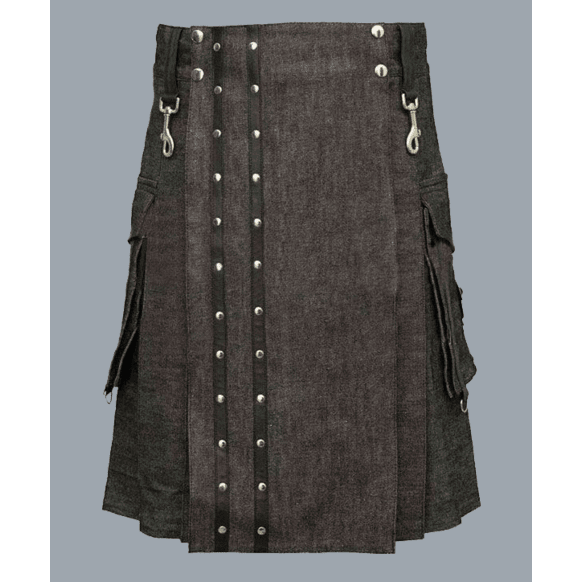 Gray Heavy Denim Kilt For Men