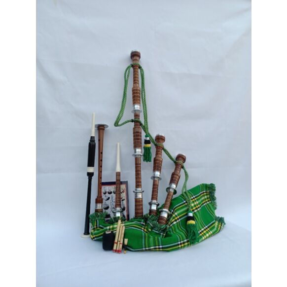 Irish National Tartan Natural Finish Bagpipe Set