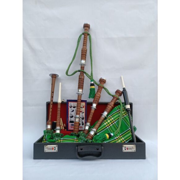 Irish National Tartan Natural Finish Bagpipe Set