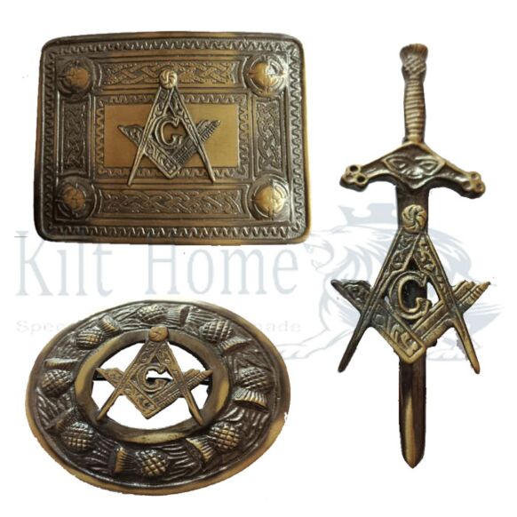 Masonic Badge Antique Belt Buckle Brooch Set