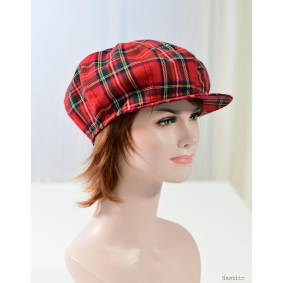 Red and green Stewart tartan hat for women
