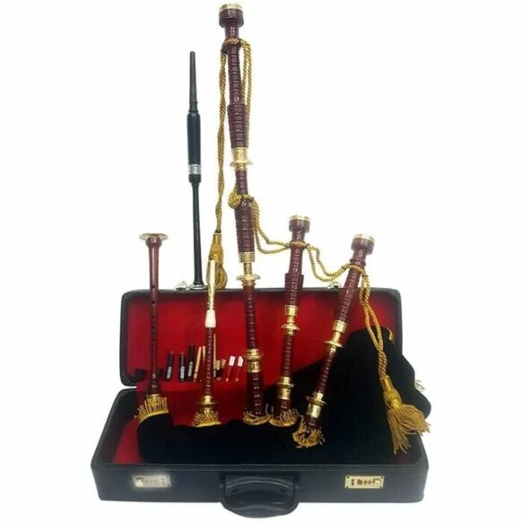 Scottish Highland Gold Plated Bagpipe Set