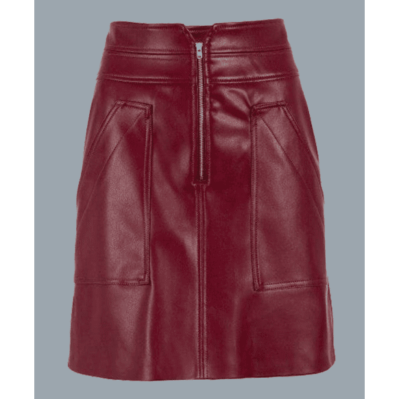 Beautiful Maroon Leather Utility Skirt For Women
