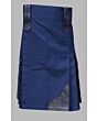 Blue utility kilt with black leather patches