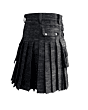 Men Black Denim Kilt